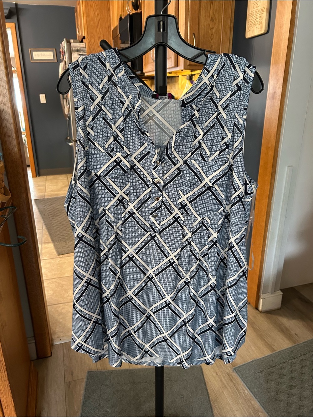 Cocomo Navy and White Geometric Sleeveless Tank Top